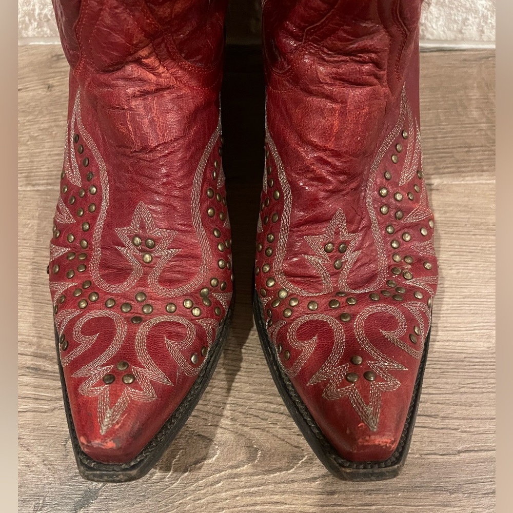 OLD GRINGO Red Embroidered Western Studded Cowboy Boots - Picture 5 of 14